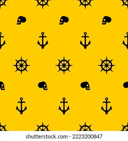 Anchor and rudder and skull pattern seamless. Baby fabric texture Pirate theme