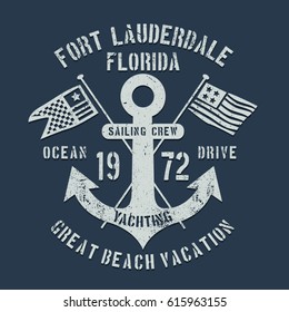 Anchor sailing typography, tee shirt graphics, vectors