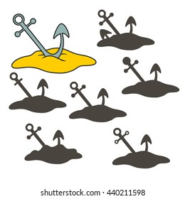 anchor in the sand. Find the right shadow image. Educational games for kids.Vector stock illustration