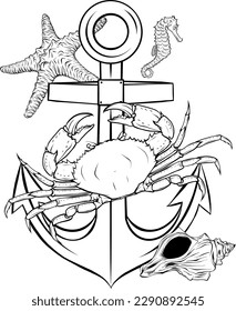 anchor with sea animal vector illustration design