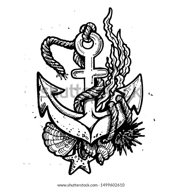 Anchor Sea Shells Rope Vintage Black Stock Vector Royalty Free 1499602610