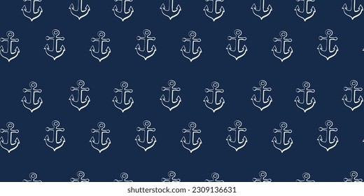 Anchor seamless darkblue pattern. Repeating symbol boat or ship anchor pattern on blue background. Repeated nautical design for prints, design, background, textile. 