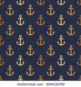 Anchor seamless pattern. Anchors texture. Symbol boat or ship on blue background. Repeated marine pattern. Nautical design prints. Maritime patern. Repeating sea backdrop. Vector illustration