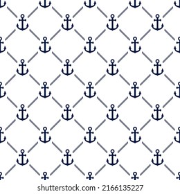 Anchor seamless pattern. Anchors texture. Repeat background boat, ship or sails. Repeated marine pattern. Nautical design prints. Maritime sailing patern. Repeating sea backdrop. Vector illustration