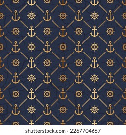 Anchor seamless pattern. Anchors texture. Symbol boat or ship on blue background. Repeated marine pattern. Sailing design prints. Repeating maritime patern. Repeat sea backdrop. Vector illustration