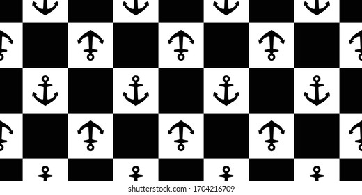 Anchor seamless pattern boat checked vector pirate helm Nautical maritime sea ocean repeat wallpaper scarf isolated tile background textured illustration design