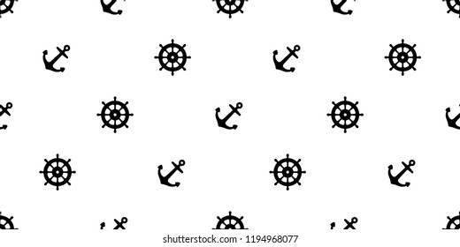 Anchor seamless pattern boat vector helm pirate isolated scarf Nautical maritime sea ocean repeat wallpaper tile background