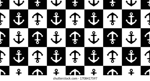 Anchor seamless pattern checked vector boat pirate helm Nautical maritime sea ocean repeat wallpaper scarf isolated tile background textured illustration textile design