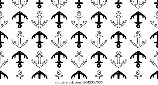 Anchor seamless pattern deer horn vector helm boat pirate maritime Nautical sea ocean doodle tile background scarf isolated gift wrapping paper repeat wallpaper illustration design