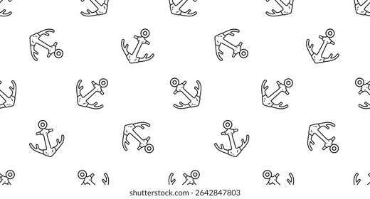 Anchor seamless pattern deer horn vector helm boat pirate maritime Nautical ocean sea tile background scarf isolated gift wrapping paper repeat wallpaper illustration design