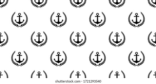 Anchor seamless pattern Laurel Wreath vector boat pirate helm Nautical maritime ocean sea repeat wallpaper scarf isolated tile background illustration design