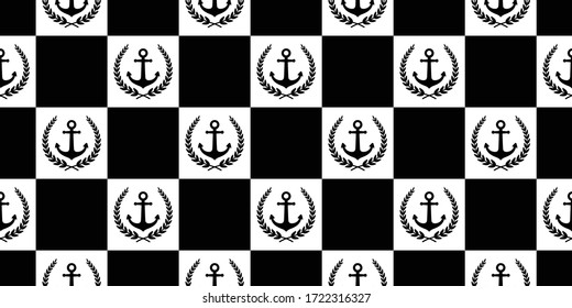 Anchor seamless pattern Laurel Wreath vector boat pirate helm Nautical maritime sea ocean checked repeat wallpaper scarf isolated tile background illustration design