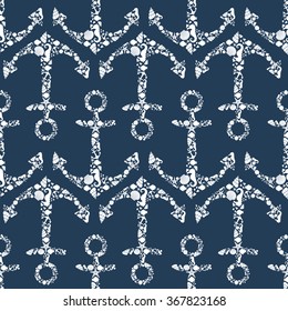 Anchor seamless pattern on dark bluue background. Nautical background. Anchor sea life illustration.