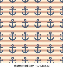 anchor seamless pattern on striped background