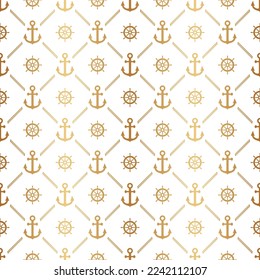 Anchor seamless pattern. Repeating anchors texture. Symbol boat or ship on gold background. Repeated marine pattern. Nautical design prints. Maritime patern. Repeat sea backdrop. Vector illustration 