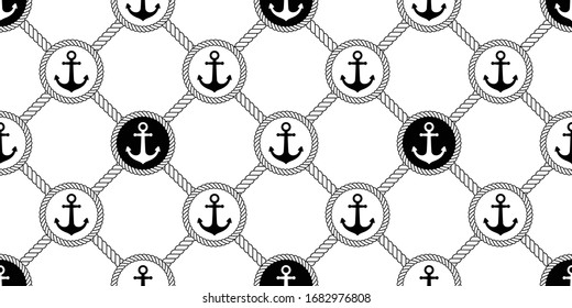 Anchor seamless pattern rope lasso vector boat pirate helm Nautical maritime sea ocean repeat wallpaper scarf isolated tile background illustration line design