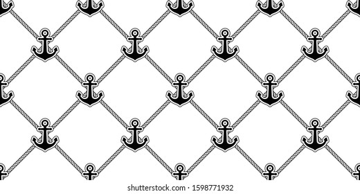 Anchor seamless pattern rope vector boat pirate helm maritime Nautical sea ocean repeat wallpaper scarf isolated tile background illustration line design