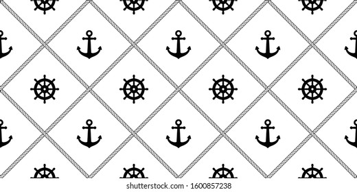 Anchor seamless pattern rope vector boat pirate helm Nautical maritime sea ocean repeat wallpaper scarf isolated tile background illustration line design