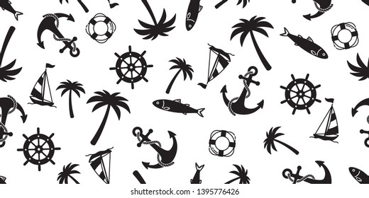 Anchor seamless pattern vector boat palm tree pirate helm maritime Nautical ocean sea tropical summer repeat wallpaper tile background scarf isolated