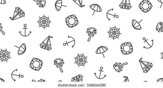 Anchor seamless pattern vector boat helm swimming ring palm tree pirate maritime Nautical sea ocean repeat wallpaper scarf isolated tile background doodle