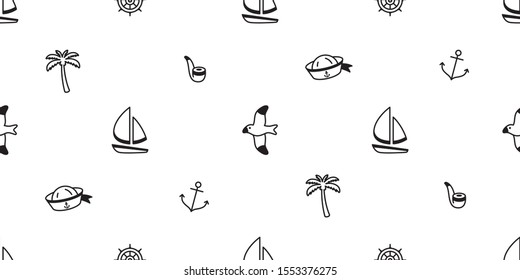 Anchor seamless pattern vector boat pirate bird helm palm tree maritime Nautical sea ocean ahoy scarf isolated repeat wallpaper tile background design