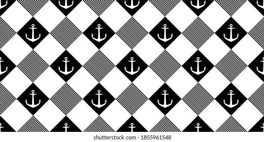 Anchor seamless pattern vector boat checked pirate helm ocean wave sea maritime Nautical scarf isolated repeat wallpaper tile background line doodle design