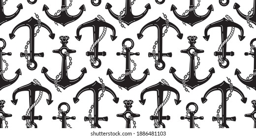 Anchor seamless pattern vector boat helm pirate maritime Nautical scarf isolated ocean sea repeat wallpaper tile background illustration design