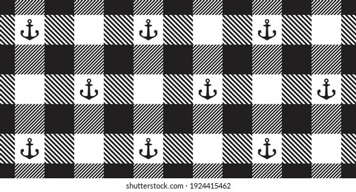 Anchor seamless pattern vector boat checked tartan plaid helm pirate maritime Nautical scarf isolated ocean sea repeat wallpaper tile background illustration design