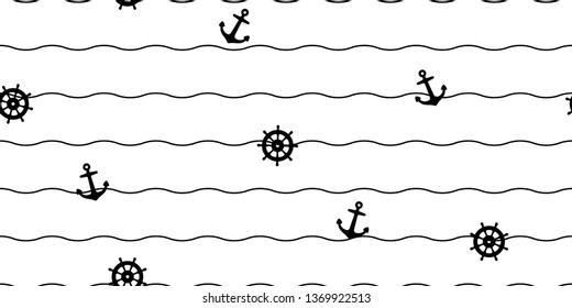 Anchor seamless pattern vector helm wave boat pirate Nautical maritime ocean sea tile background repeat wallpaper scarf isolated