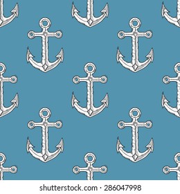 Anchor seamless pattern. Vector illustration. Tattoo style