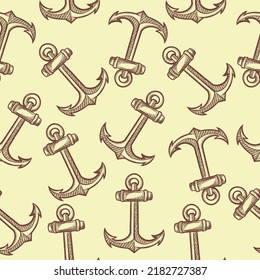 Anchor seamless pattern vintage hand drawn line art