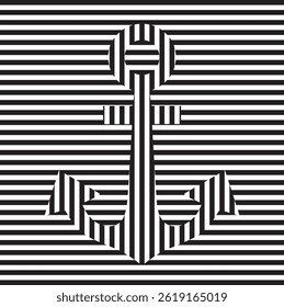 anchor shape illusion op art background,black and white lines stripe