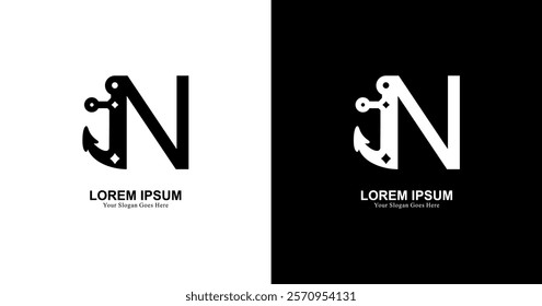 anchor shaped logo design combined with the letter N