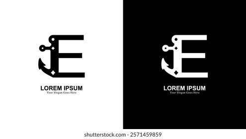 anchor shaped logo design combined with the letter E