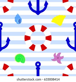 Anchor and shell striped vector seamless pattern