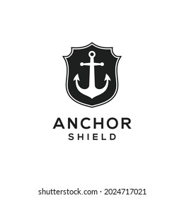 ANCHOR WITH SHIELD BADGE BLACK AND WHITE COLOR MODERN MINIMALIST VECTOR FOR BUSINESS OR FINANCIAL COMPANY
