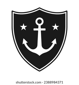Anchor in shield icon. Maritime symbol sign. Naval logo. Vector illustration image. 