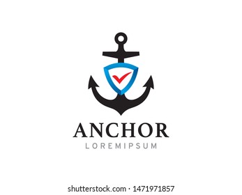 Anchor and shield logo symbol or icon template