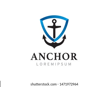 Anchor and shield logo symbol or icon template