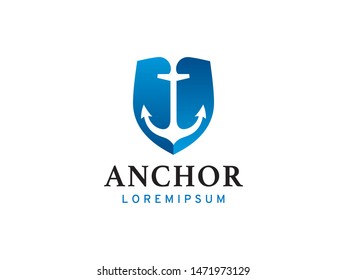 Anchor and shield logo symbol or icon template