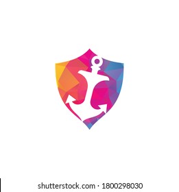 Anchor shield shape concept vector logo design.