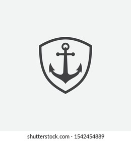 Anchor shield vector logo icon in linear style, Nautical maritime, sea ocean boat illustration symbol, Anchor vector icon, Pirate Nautical maritime boat, Anchor icon, Simple vector icon