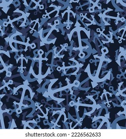 Anchor ship blue camouflage Winter pattern seamless. Army blue background. Protective soldier and hunting winter-time texture