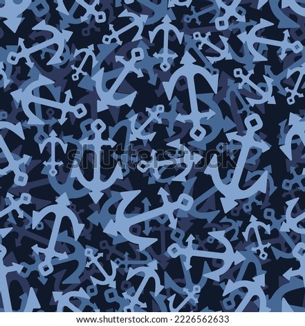 Anchor ship blue camouflage Winter pattern seamless. Army blue background. Protective soldier and hunting winter-time texture