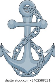 An anchor from a ship or boat with a chain wrapped around it nautical illustration