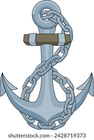 An anchor from a ship or boat with a chain wrapped around it nautical illustration