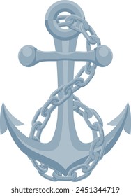 An anchor from a ship or boat with a chain wrapped around it nautical illustration