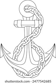 An anchor from a ship or boat with a chain wrapped around it nautical illustration