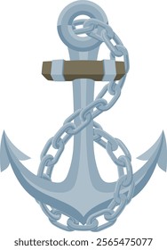 An anchor from a ship or boat with a chain wrapped around it nautical illustration