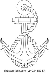 An anchor from a ship or boat with a rope wrapped around it nautical illustration